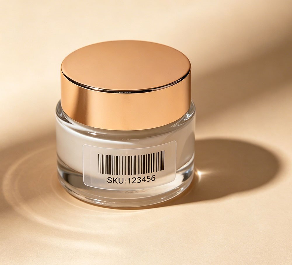 Étiquette code-barres transparente pour emballages cosmétiques