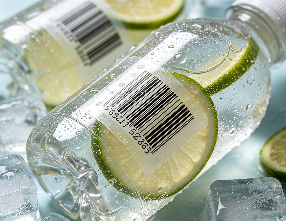 Étiquette code-barres transparente pour bouteilles